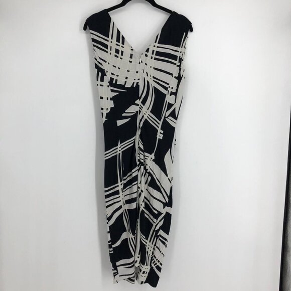 Escada Dido black & white print sleeveless Twisted faux wrap midi dress 34 (SP) - Picture 6 of 15